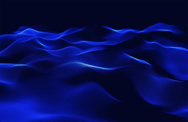 Akan parçacıklar ile bir dijital dalga arkaplanının 3 boyutlu canlandırması