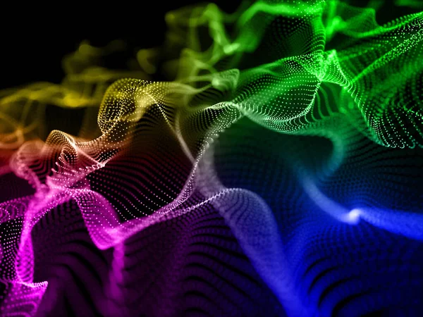 Візуалізація Абстрактного Технологічного Фону Веселковими Хвилями Частинок Течуть — стокове фото