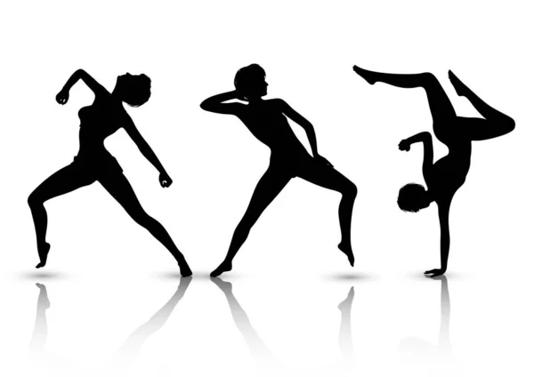 Collection Silhouettes Females Modern Dance Poses — Stock Vector