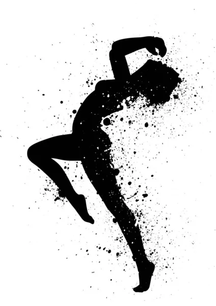Grunge Éclaboussure Silhouette Une Femelle Dans Une Pose Danse Moderne — Image vectorielle