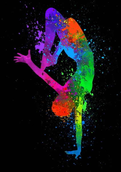 Υδατογραφία Splatter Γυναικεία Σιλουέτα Μια Μοντέρνα Χορευτική Στάση — Διανυσματικό Αρχείο