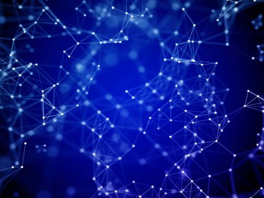 Düşük polyester soyut teknoloji arkaplanının pleksus dizaynlı 3B canlandırması