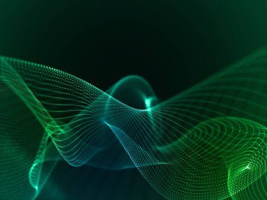 Parlayan siber parçacıklar ile modern bir iş ağı iletişim arkaplanının 3D görüntüsü