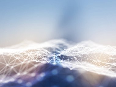 Plexus tasarımı ile modern ağ iletişim arkaplanının 3B görüntüsü