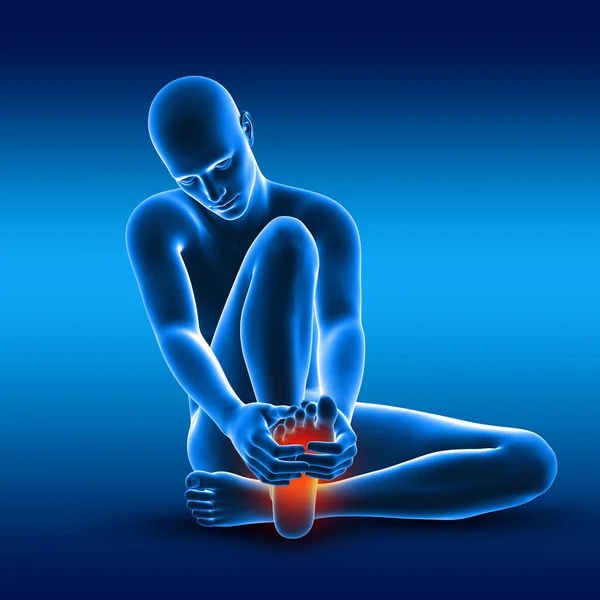一个男性医学人物在痛苦中支撑着他的脚的3D渲染 — 图库照片