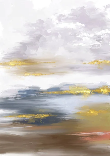 Абстрактный Ручной Пейзаж Использованием Смешанных Сред Масляных Красок Золотой Фольги — стоковый вектор