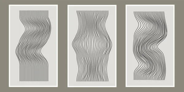 Samling Väggkonst Med Abstrakt Linje Konst Design — Stock vektor