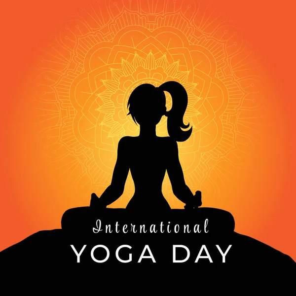 Día Internacional Del Yoga Con Una Silueta Una Mujer Pose — Archivo Imágenes Vectoriales