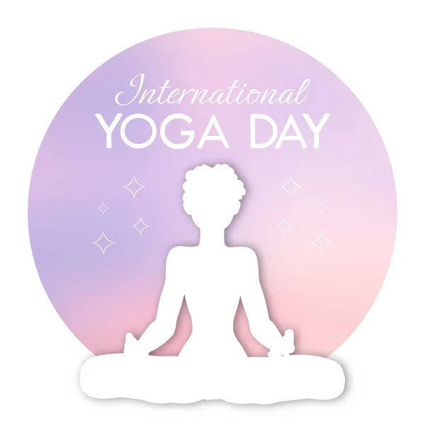 Día Internacional Del Yoga Con Silueta Una Mujer Pose Yoga — Archivo Imágenes Vectoriales
