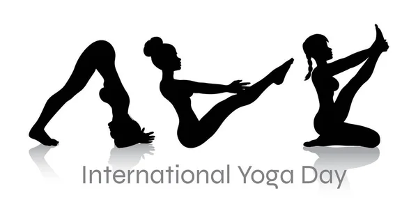 Raccolta Donne Pose Yoga Giornata Internazionale Yoga — Vettoriale Stock