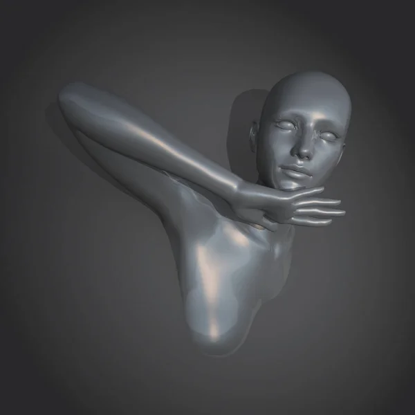 Darstellung Eines Künstlerischen Bildes Einer Metallischen Silbernen Weiblichen Form — Stockfoto
