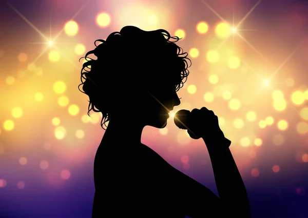 Silhouette Une Chanteuse Sur Fond Lumières Bokeh — Image vectorielle