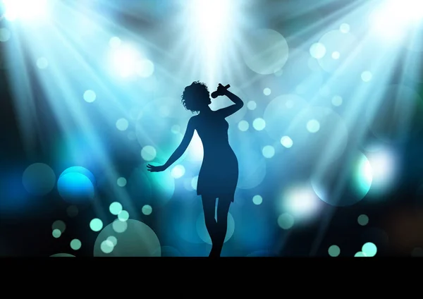 Silhouette Female Singer Performing Stage Spotlights — Stock Vector