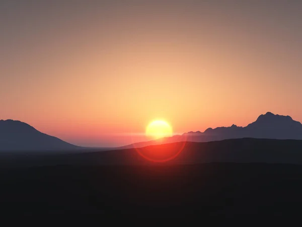 Визуализация Горного Ландшафта Фоне Закатного Неба — стоковое фото