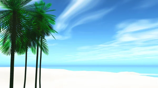 Weergave Van Een Zonnig Strandlandschap Met Palmbomen — Stockfoto