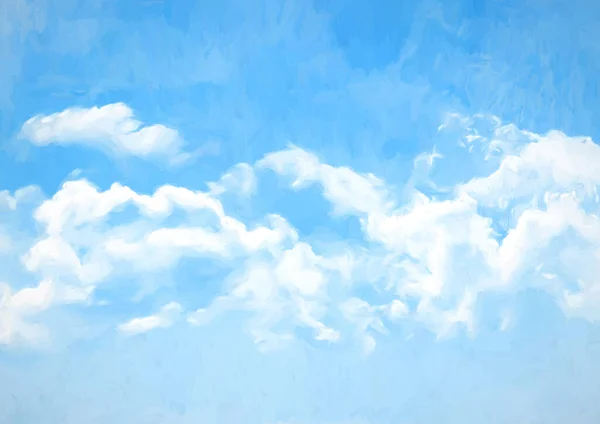 Hand Painted Blue Sky Background Fluffy White Clouds — Stock Vector