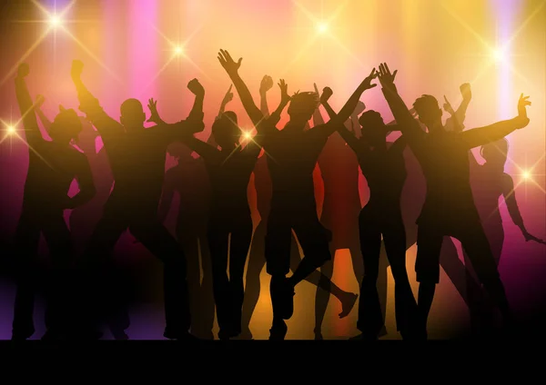 Sziluettek Izgatott Party Emberek Táncolnak Absztrakt Háttér — Stock Vector