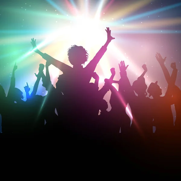 Party People Hintergrund Mit Silhouette Eines Aufgeregten Publikums Und Scheinwerfern — Stockvektor