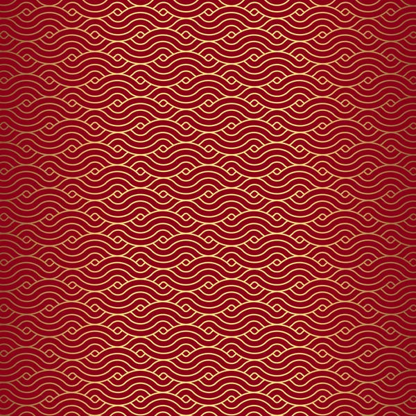 Japanese Themed Red Golden Wave Pattern — Stock Vector