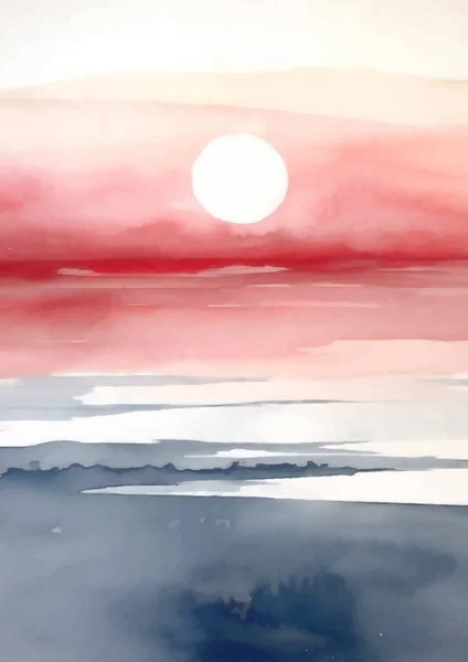 Elle Boyanmış Soyut Asgari Günbatımı Deniz Manzarası — Stok Vektör