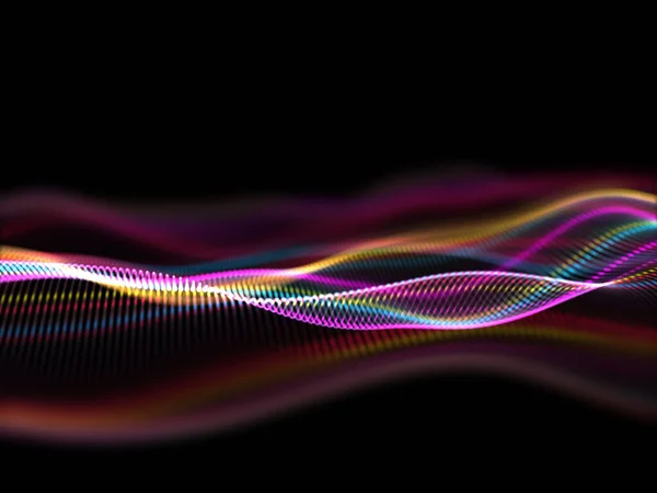 虹色の流れる粒子波の3Dレンダリング — ストック写真