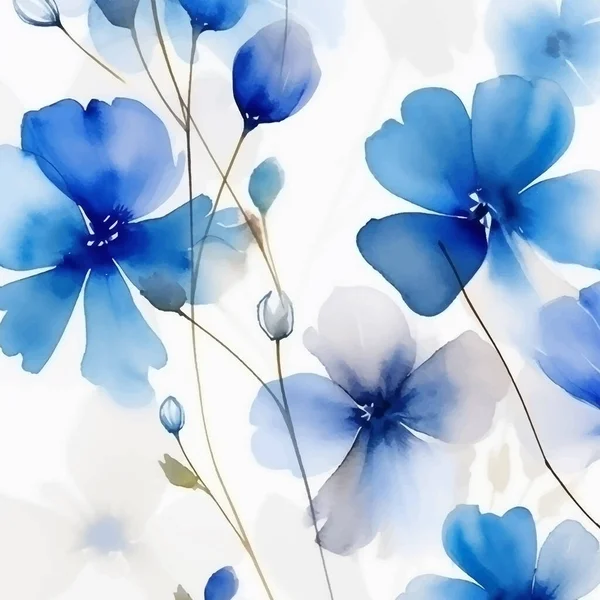 Elegant Bakgrund Handmålade Blå Akvarell Blommor — Stock vektor