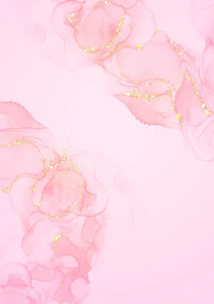 Элегантный Ручная Роспись Пастельно Розовый Спирт Чернила Фон Золотым Блеском — стоковый вектор