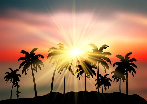 棕榈树的轮廓与落日的风景相映衬 — 图库矢量图片