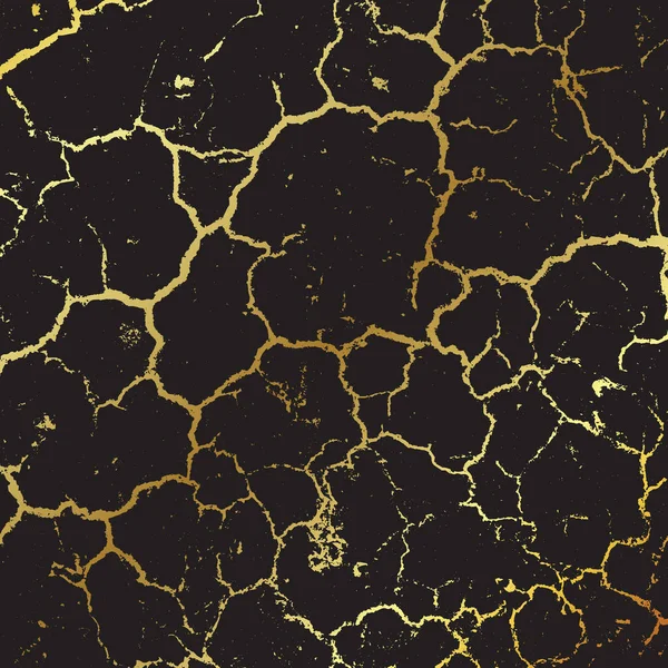 Detaillierte Rissige Grunge Textur Gold Und Schwarz — Stockvektor