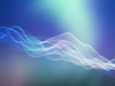 Akan parçacıklar ile soyut ağ iletişim arkaplanının 3B görüntüsü