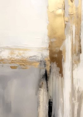 Metalik altın ve nötr yağlı boya ile soyut modern sanat tasarımı