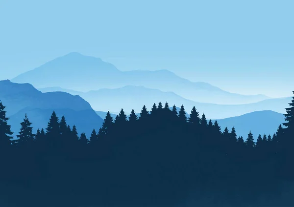 Landschaft Hintergrund Mit Bergen Und Bäumen Design — Stockvektor