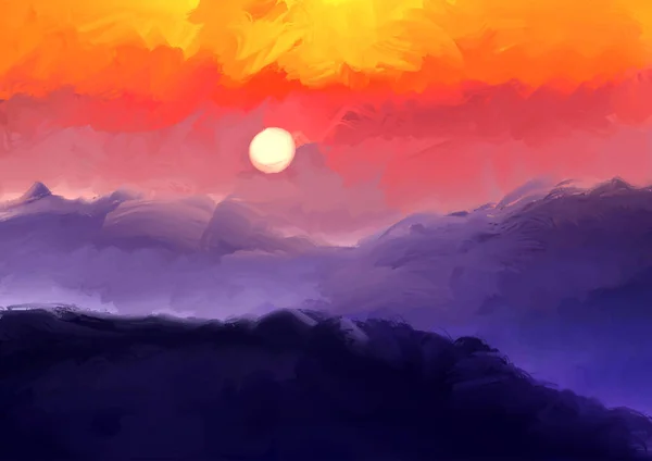 Abstrakte Minimale Handbemalte Sonnenuntergang Landschaft Hintergrund — Stockvektor