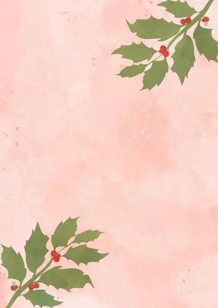 装飾的な手はホリーの葉およびベリーが付いている水彩のクリスマスの背景の設計を塗りました — ストックベクタ
