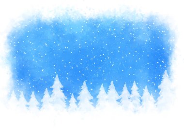Kış ağacı manzaralı el boyaması Noel arkaplanı