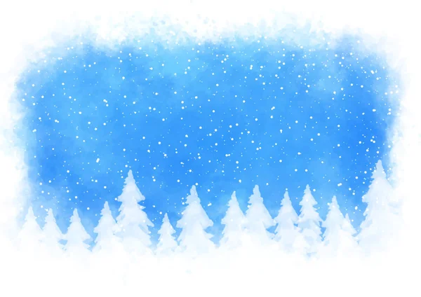 Fond Noël Peint Main Avec Paysage Arbre Hiver — Image vectorielle