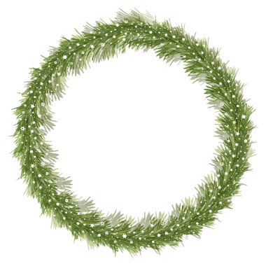 Elle boyanmış suluboya karlı Noel çelengi kar taneleri ve yıldızlarla 