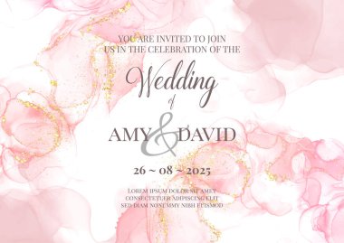 Elle boyanmış alkol mürekkebi ile düğün davetiyesi