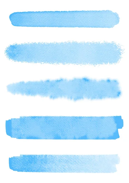 Verzameling Van Gedetailleerde Pastelblauwe Aquarelpenseelstreken — Stockvector