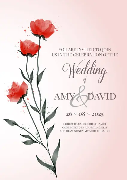 Elegant Hand Painted Poppies Wedding Invitation Design — Stock Vector