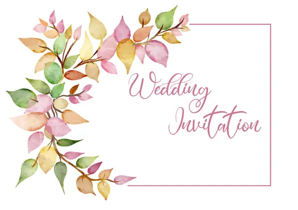 Elegant Wedding Invitation Design Hand Painted Leaves Design — Stock Vector