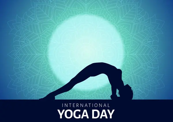 Journée Internationale Yoga Fond Avec Conception Mandala Silhouette Une Femme Graphismes Vectoriels