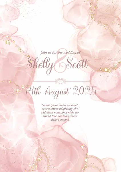 Elegant Bröllop Inbjudan Med Handmålade Rosa Alkohol Bläck Design Royaltyfria illustrationer