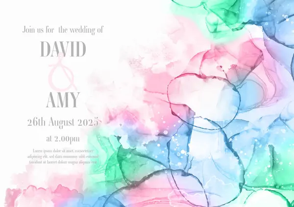 Абстрактное Приглашение Свадьбу Раскрашенным Вручную Дизайном Спиртовой Краски Стоковая Иллюстрация