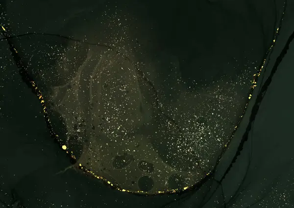 Dunkel Smaragdgrüne Alkoholtinte Hintergrund Mit Goldenen Glitzerelementen Stockillustration