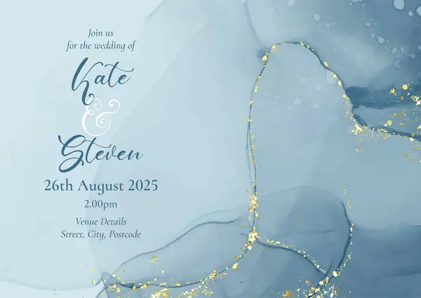Dekoracyjne Zaproszenie Ślub Ręcznie Malowanym Tuszem Alkoholowym Złotym Brokatem Grafika Wektorowa