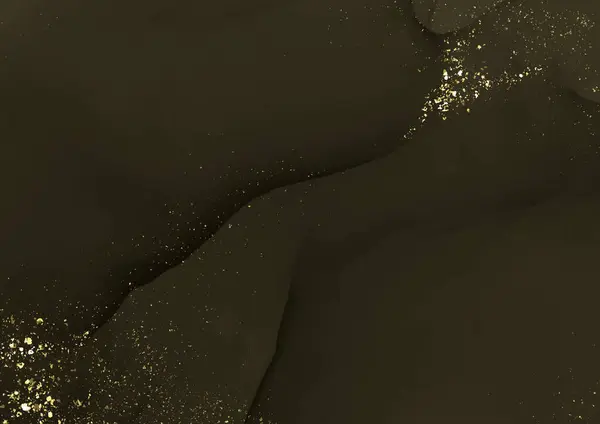 Dunkle Minimale Handbemalte Alkoholfarbe Hintergrund Mit Goldenen Glitzerelementen Stockvektor