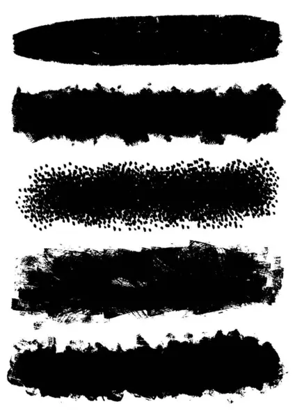 Samling Handmålade Grunge Svarta Penseldrag — Stock vektor