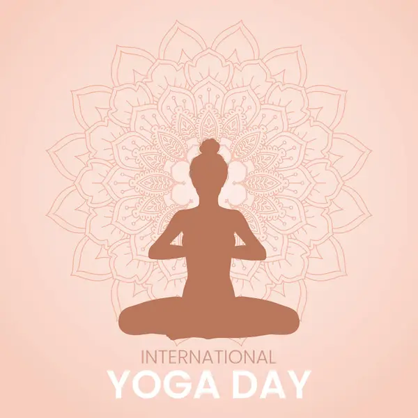 International Yoga Day Background Silhouette Female Yoga Pose Stock Illustration