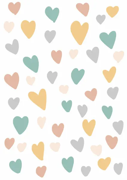 Hand Drawn Scandi Style Pastel Hearts Pattern Design Background Stock Vector